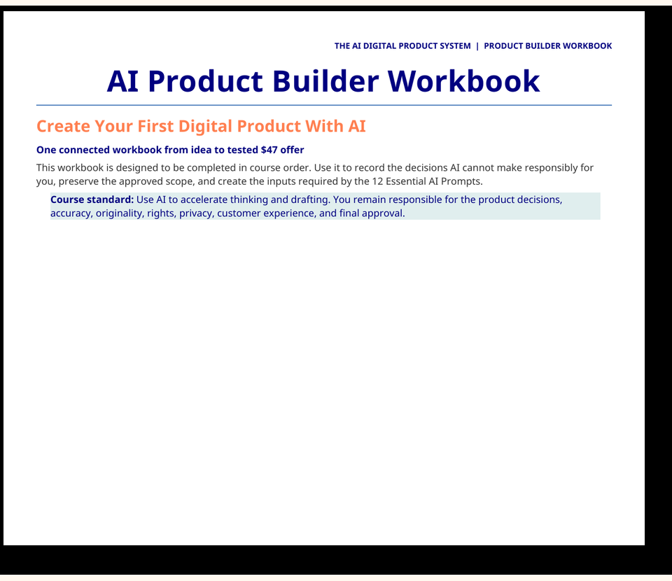 Preview of the AI Product Builder Workbook