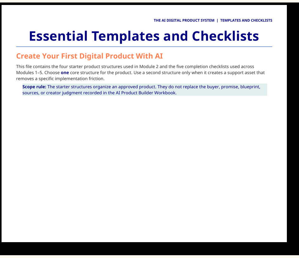Preview of the Essential Templates and Checklists
